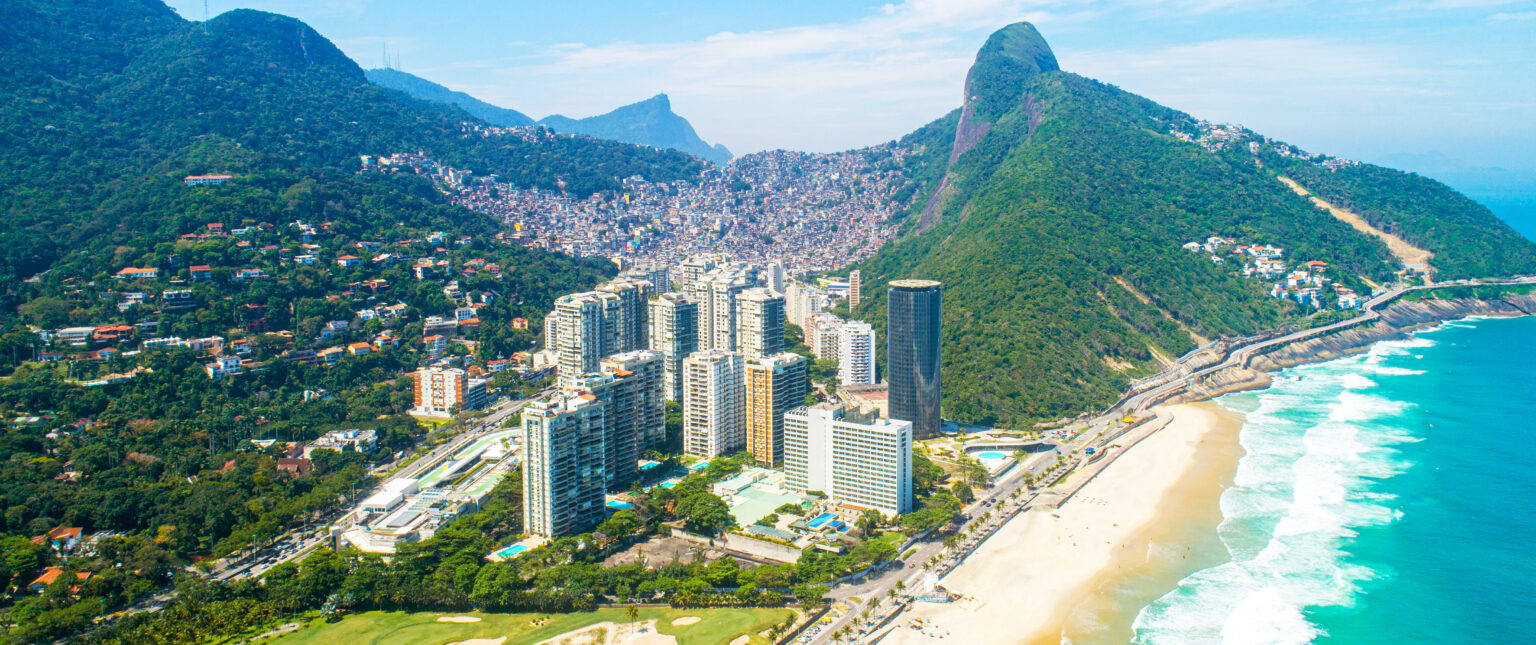 Aerial view of Rio de Janeiro with Christ Redeemer and Corcovado Mountain. Brazil. Latin America, horizontal